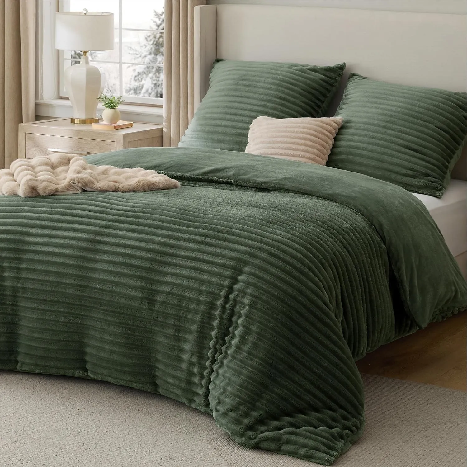 BEDSURE Flanell Bettwäsche 155x220 3teilig Olivengrün