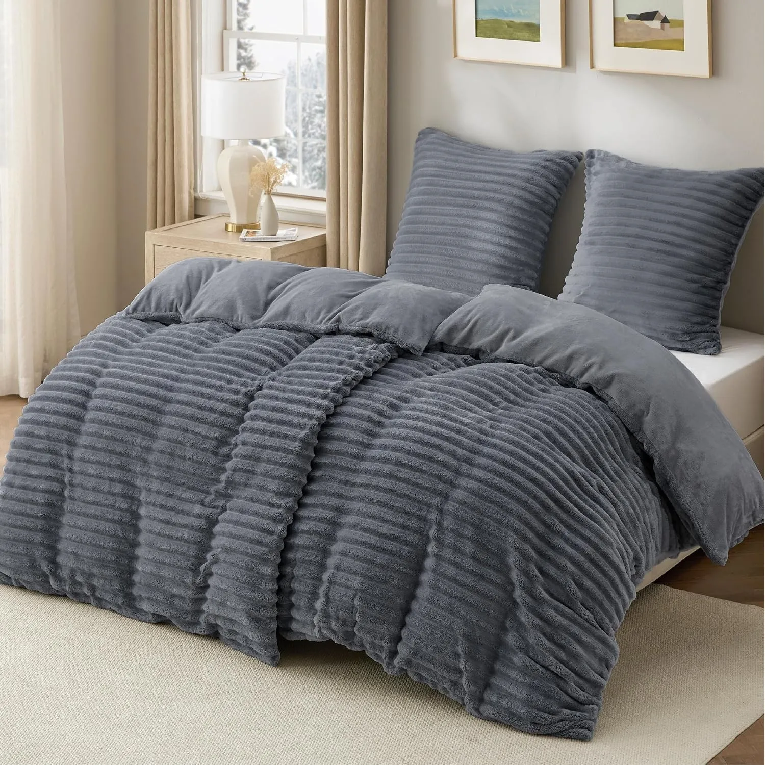 BEDSURE Flanell Bettwäsche 135x200 4teilig Anthrazit