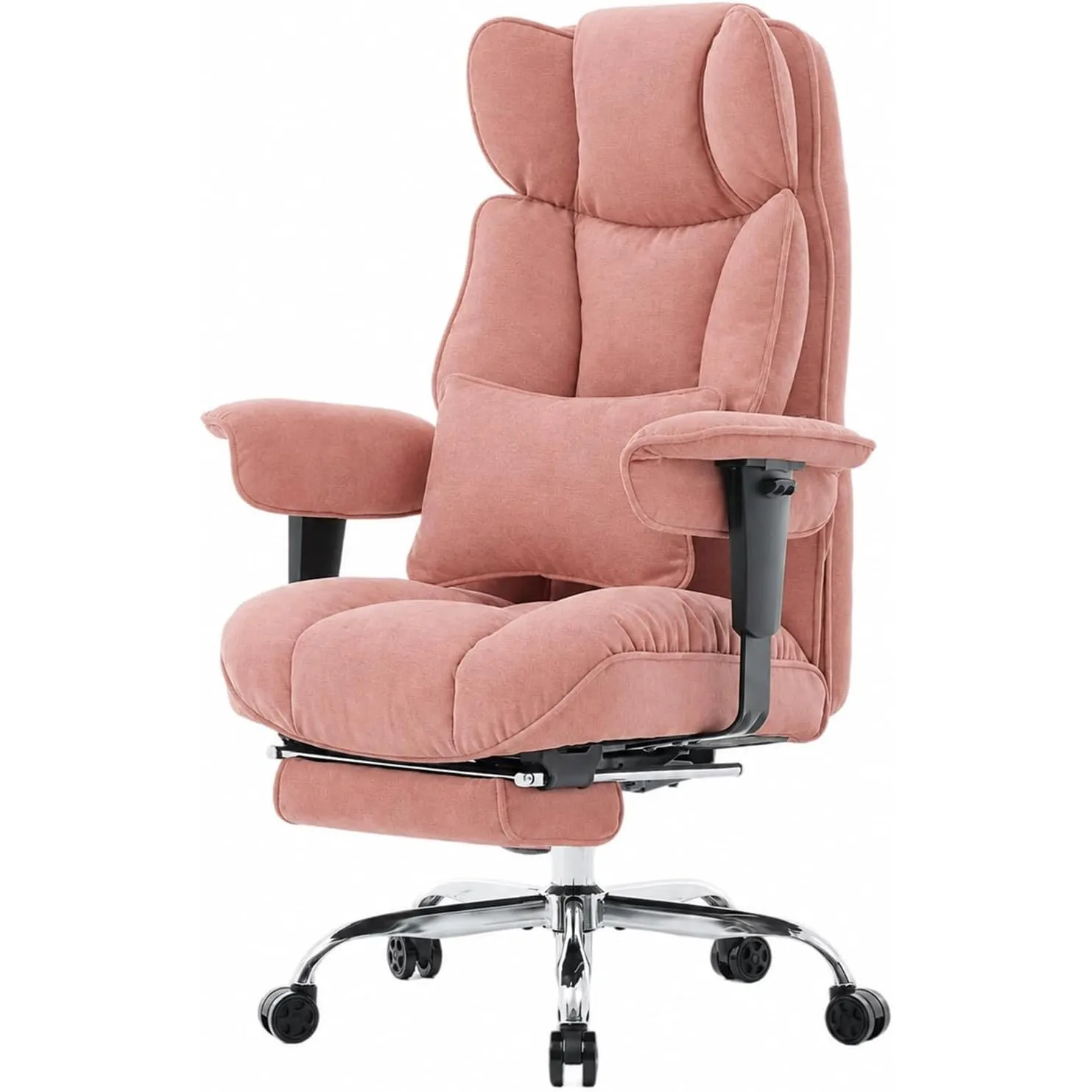 Efomao Bürostuhl, Stoffstuhl Ergonomisch mit Fußstütze, Komfortabler Polsterstuhl bis 200kg mit Lendenkissen & Nackenki…