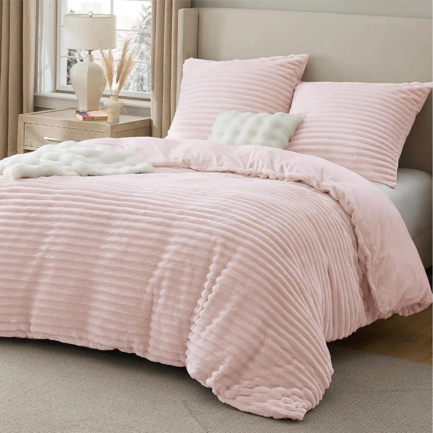 BEDSURE Flanell Bettwäsche 155x220 3teilig Kristallrosa