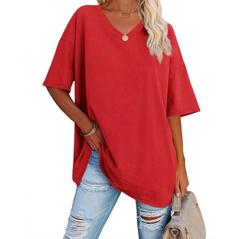 Ebifin Damen T Shirt Oversize Oberteile V-Ausschnitt