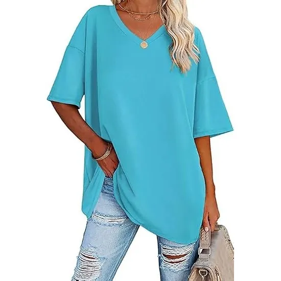 Ebifin Damen T Shirt Oversize Oberteile V-Ausschnitt