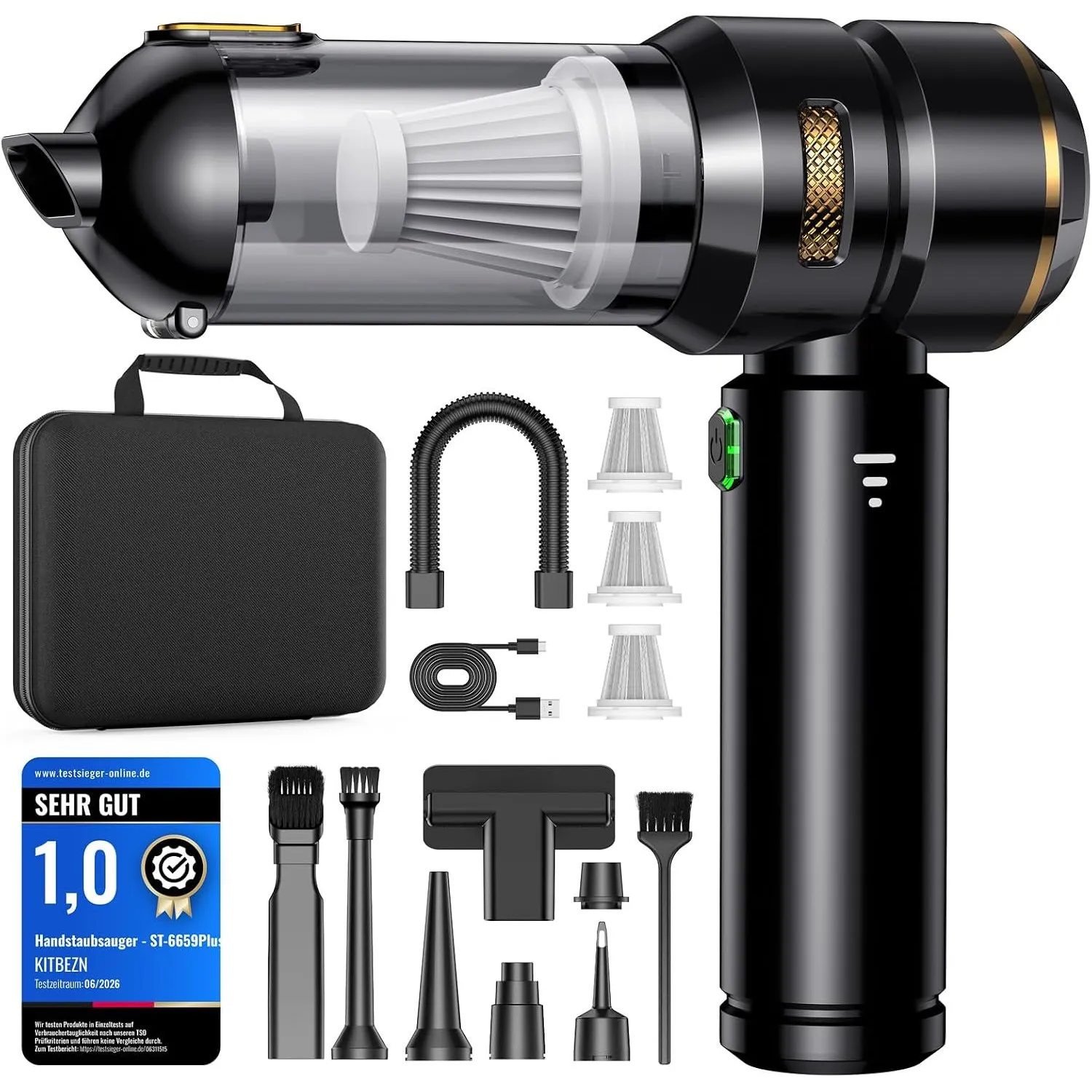 KITBEZN Handstaubsauger, 27KPA Handstaubsauger Akku Kabellos | 135W Autostaubsauger Stark, 4-in-1 Mini Staubsauger mit …