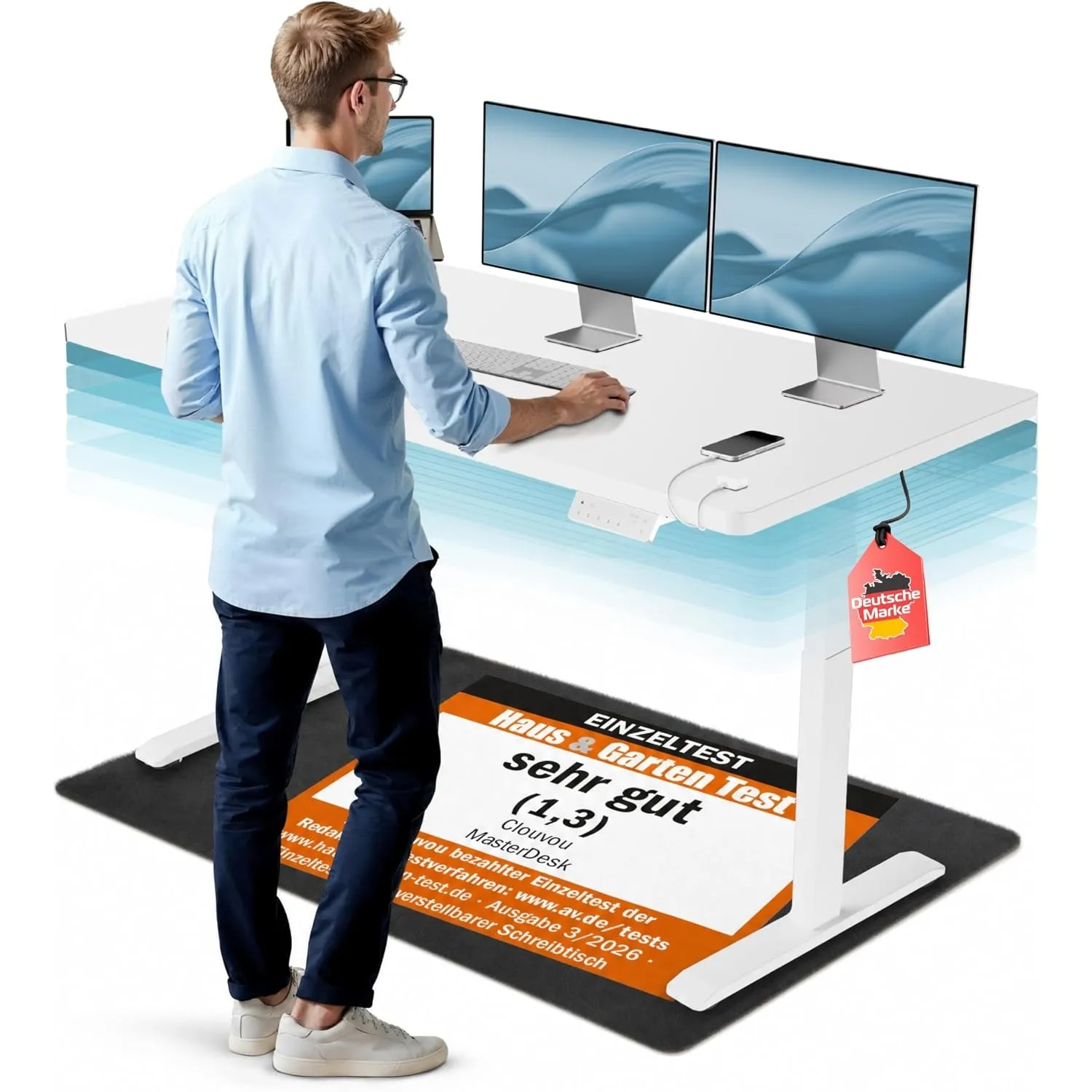CLOUVOU MasterDesk Höhenverstellbarer Schreibtisch elektrisch [TESTSIEGER]