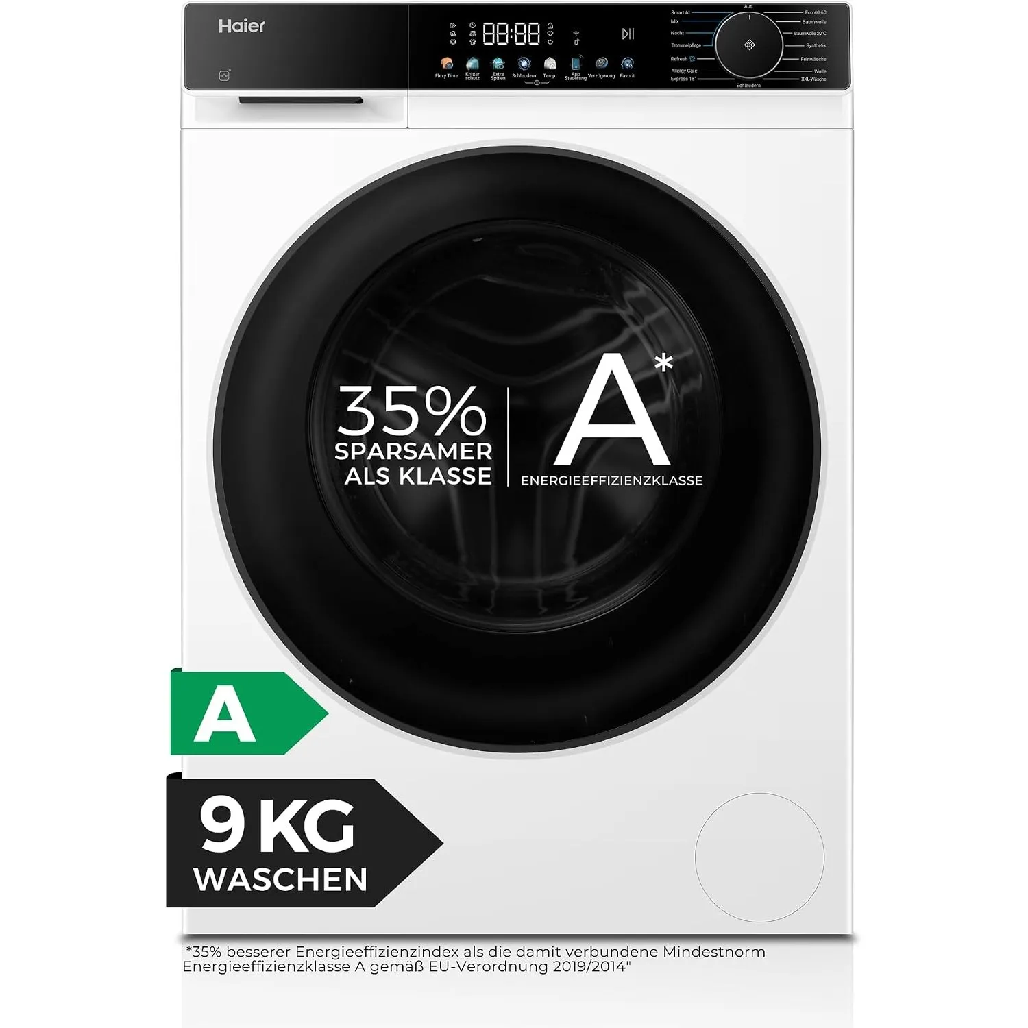 Haier Frontlader Waschmaschine 9kg I G5 Serie I A -35%, 1.400 U/Min., leiser Inverter-Motor, Automatik- und Expressprog…