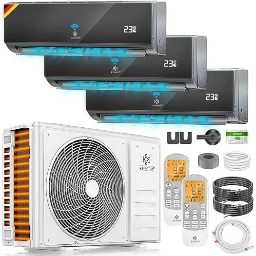 KESSER® Multisplit Klimaanlage 3 Innengeräte, 27000 BTU, Split Klimagerät Set mit WiFi/App, Heizen & Kühlen, Inverter, …