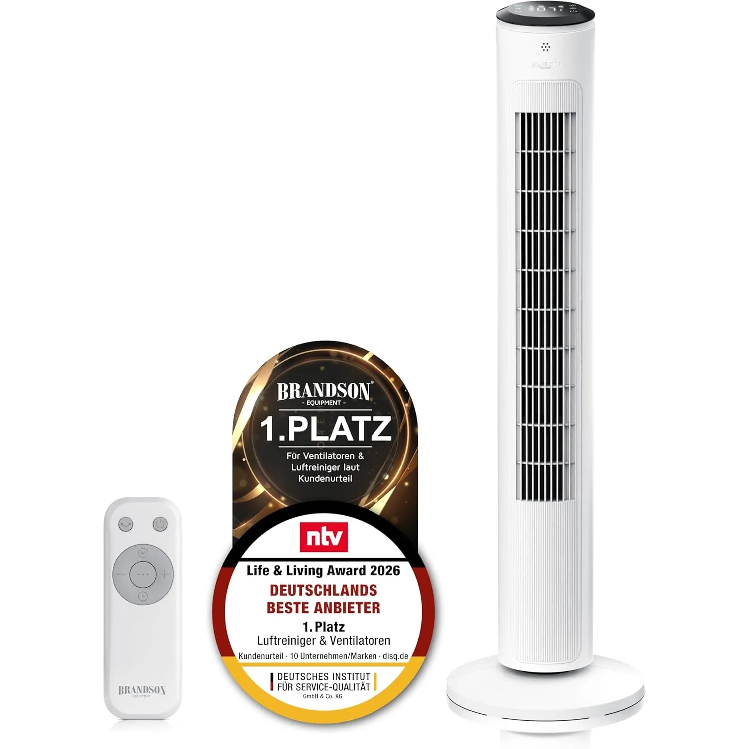 Brandson - Turmventilator ECO GREEN – DC Motor sehr leise - Schlaf Modus – Sieger Life&Living Award 2026-12 Geschwindig…