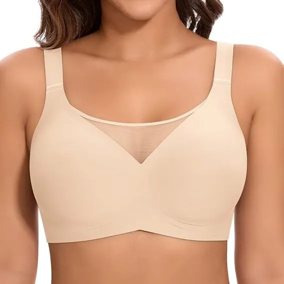 Jiuday BH Damen ohne Bügel Große Brüste Starker Halt Bügelloser Push Up Seitenträger BH Nahtloser Bequem Klassische Sof…