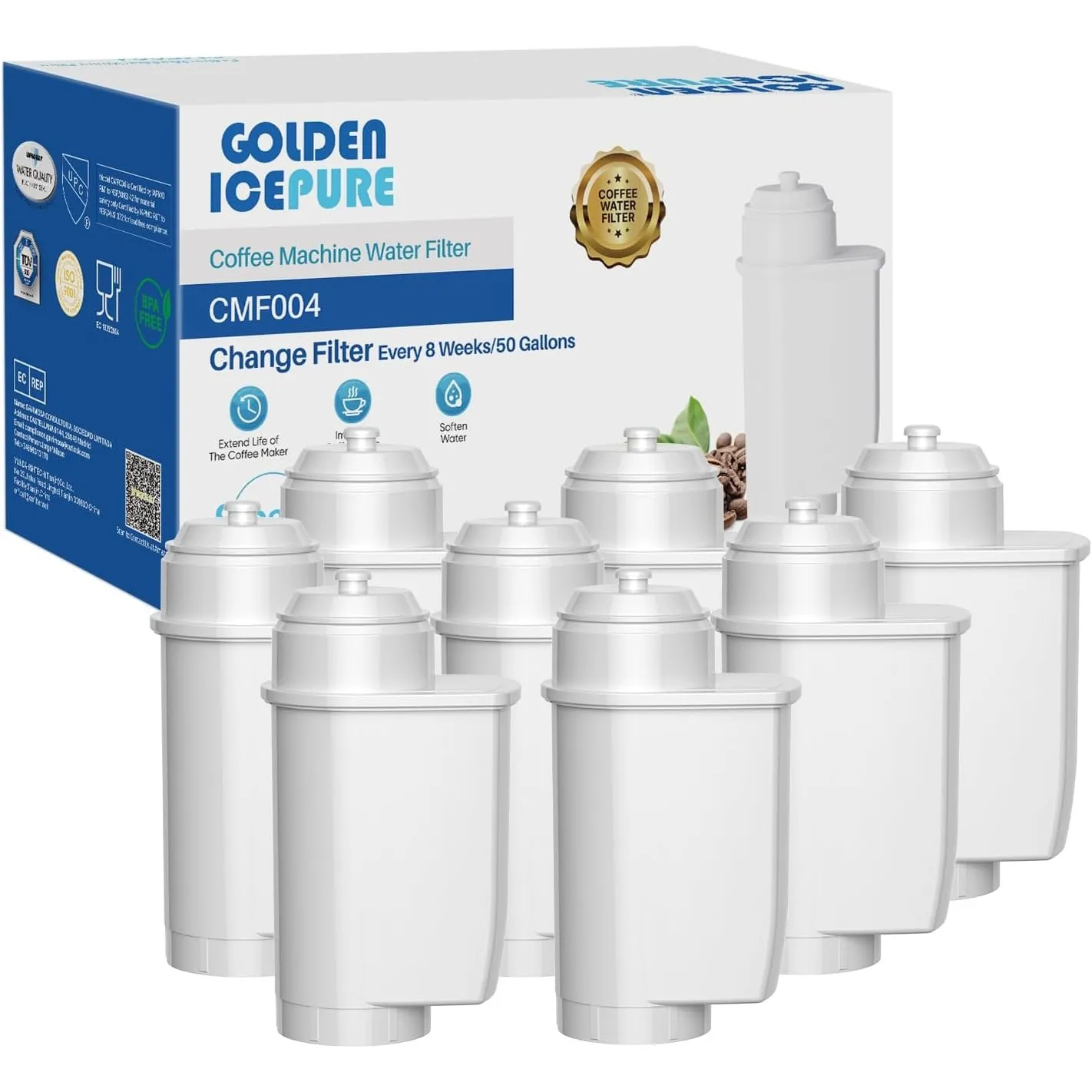 GOLDEN ICEPURE Kaffeemaschinen-Wasserfilter für Siemens EQ-Serie, 8er Pack