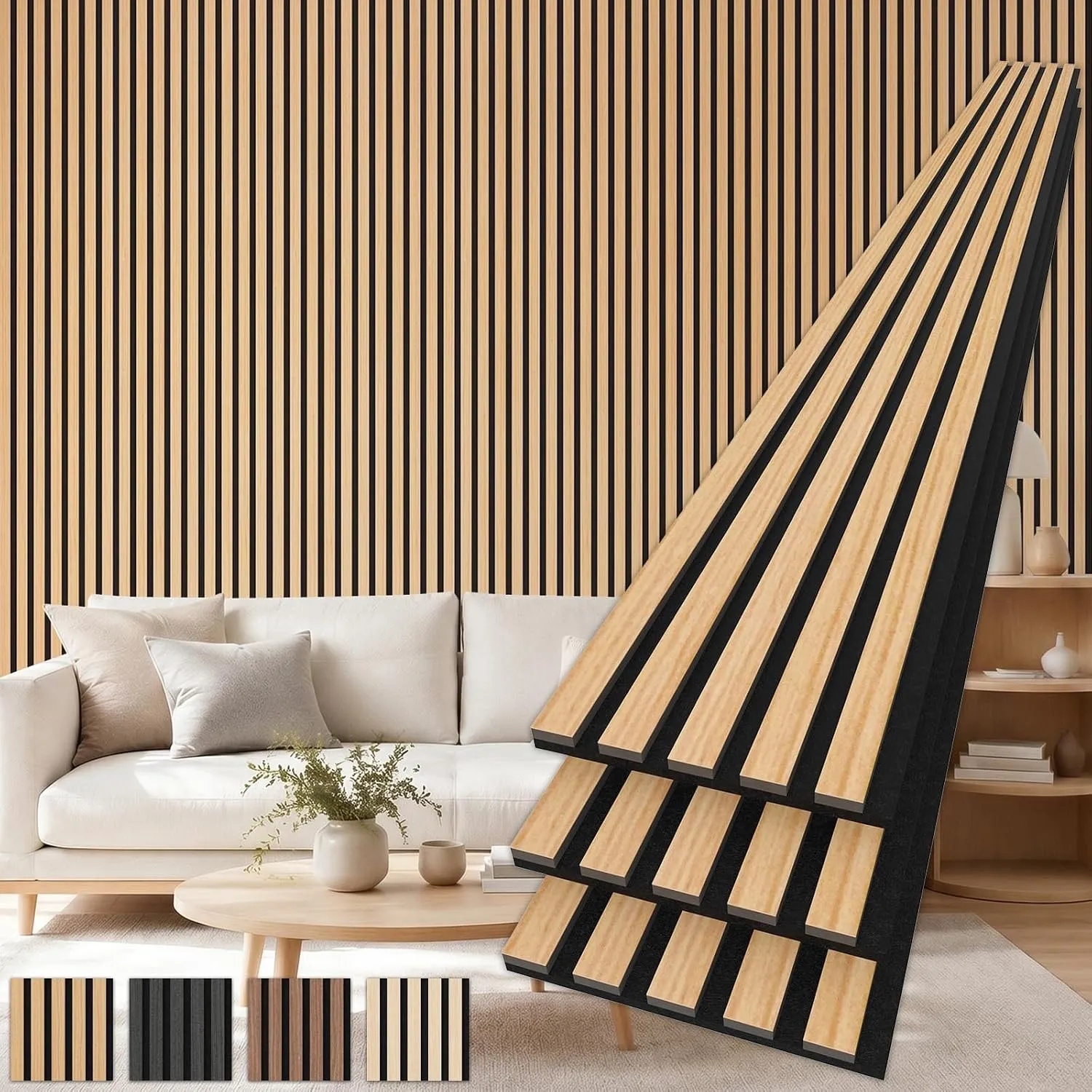 TONOR Akustikpaneele Holz, 3 Stück, 240 x 20cm -1,44m² Wandpaneele