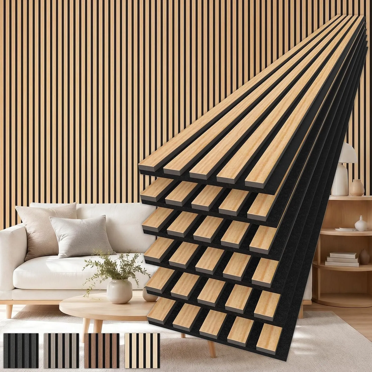 TONOR Akustikpaneele holz, 6 Stück 240 x 20cm -2,88m² Wandpaneele holz Holzpaneele wand als Schallschutzplatten, Wandde…