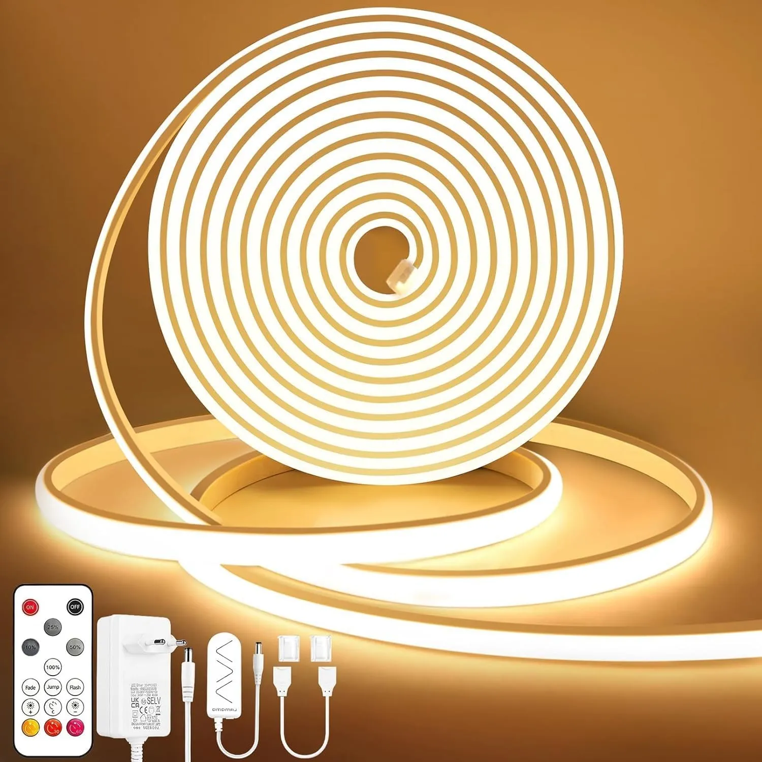 Lamomo COB LED Streifen, Warmweiss Dimmbar 10M LED Strip, Wasserdicht 3000K Neon Led Leiste mit Fernbedienung, Silikon …