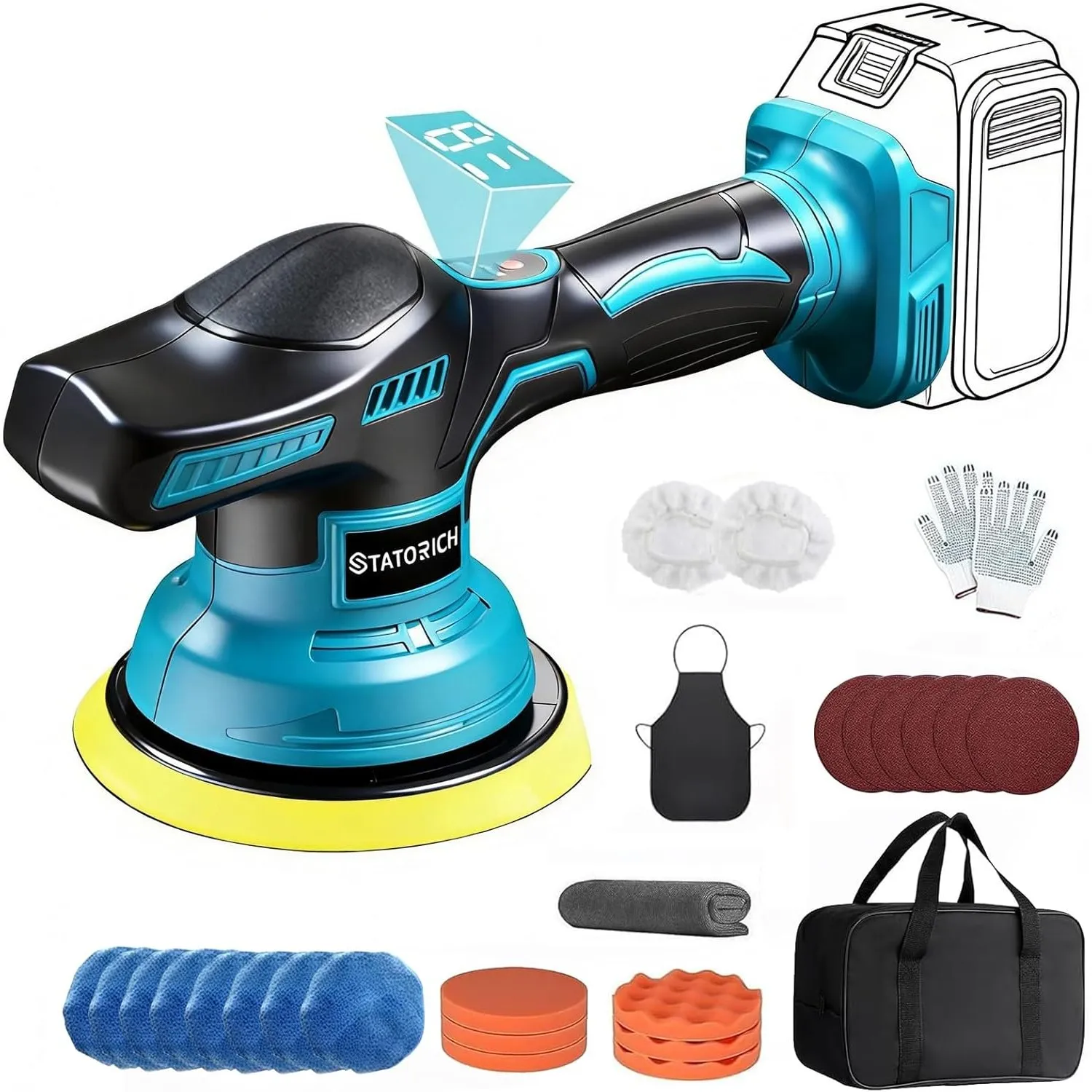 27pcs Poliermaschine Auto für Makita 18V-Akku,6 Zoll Orbital Auto Politur mit 8 Variablen Geschwindigkeiten,Auto polier…