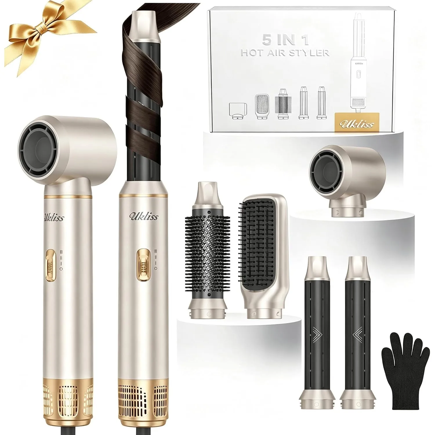 UKLISS Air Styler 5 in 1 Hairstyler Föhnbürste [mit Air Lockenstab] - Gold