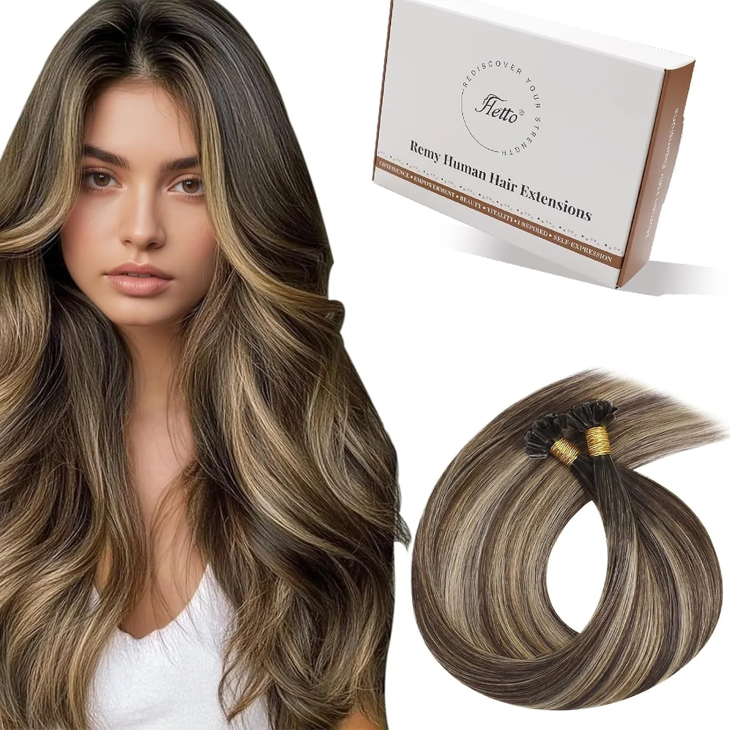 Hetto Extensions Echthaar Bondings 50cm 50g Braun #4/27/4 für Dauerhafte