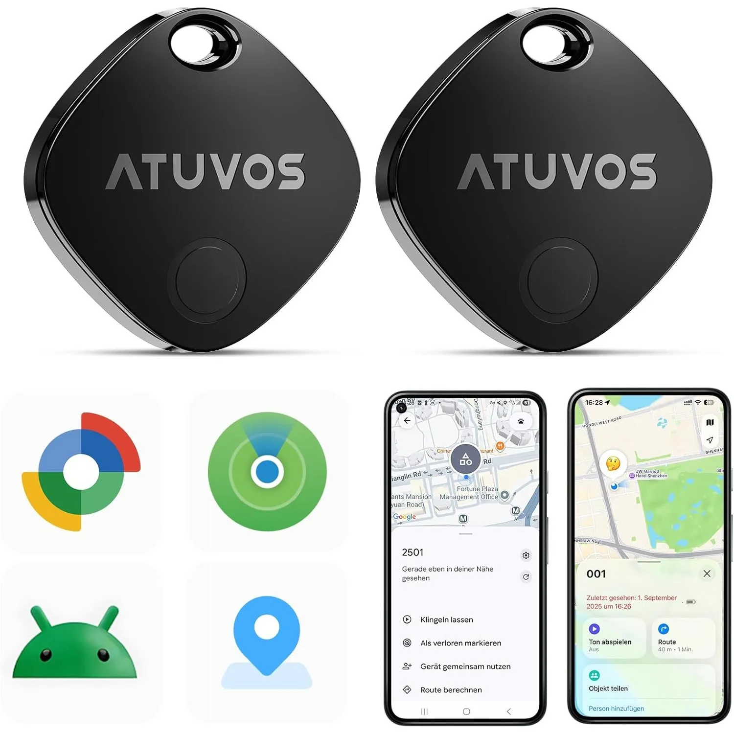 ATUVOS Air Tag Pro Smart Tags Tracker für Android & iOS, Neu Dual-System Schlüsselfinder kompatibel mit Google Mein Ger…