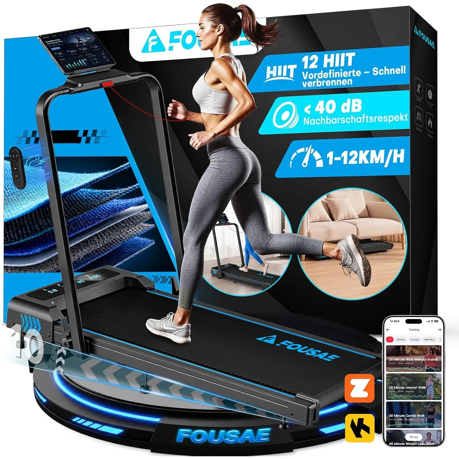 Laufband für Zuhause, 5 in 1 Walking Pad, 12km/h Klappbar Laufband mit 10% Steigung, 2.75HP bürstenlosem Motor Walking …
