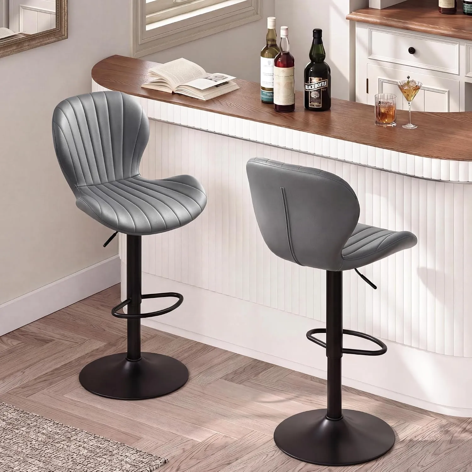 Barhocker 2er Set, Barstuhl 360° drehbarer höhenverstellbar -Grau