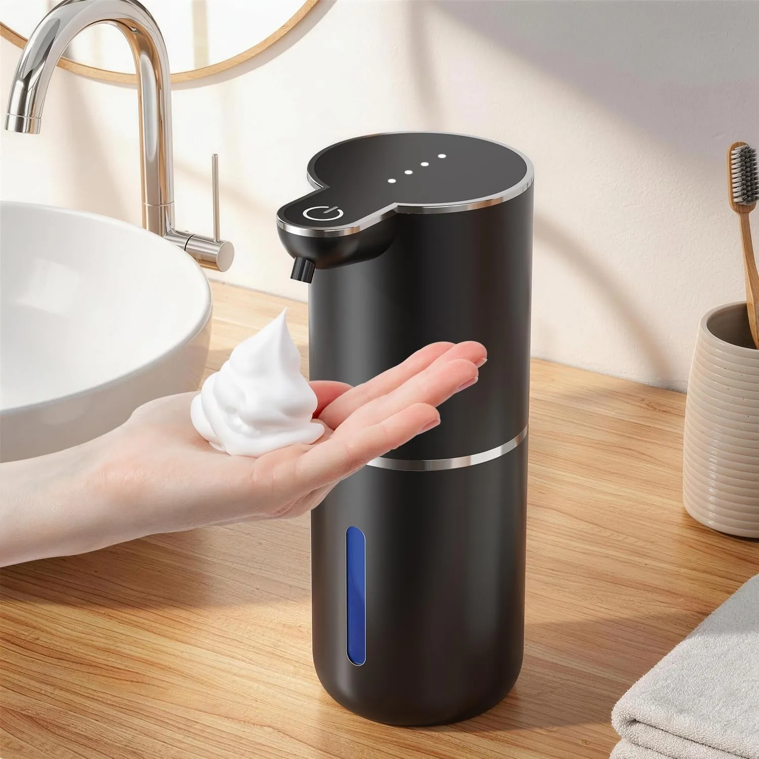 Seifenspender Automatisch für Schaum, Berührungslos mit Sensor, 380ml Wandmontage, USB Aufladbar, IPX5, 4-Stufig Einste…