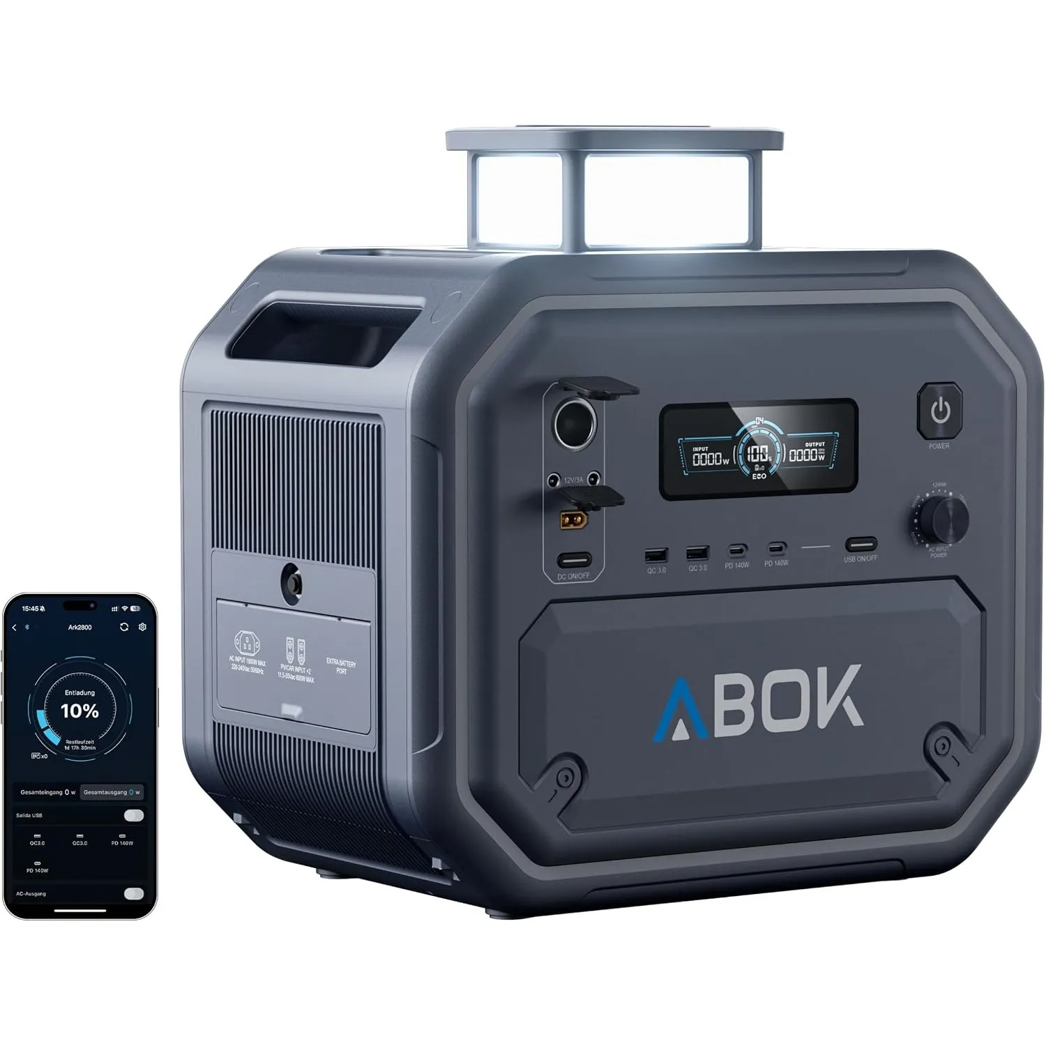 Abok Ark2800 Tragbare Powerstation 2800W, erweiterbar auf 10800Wh