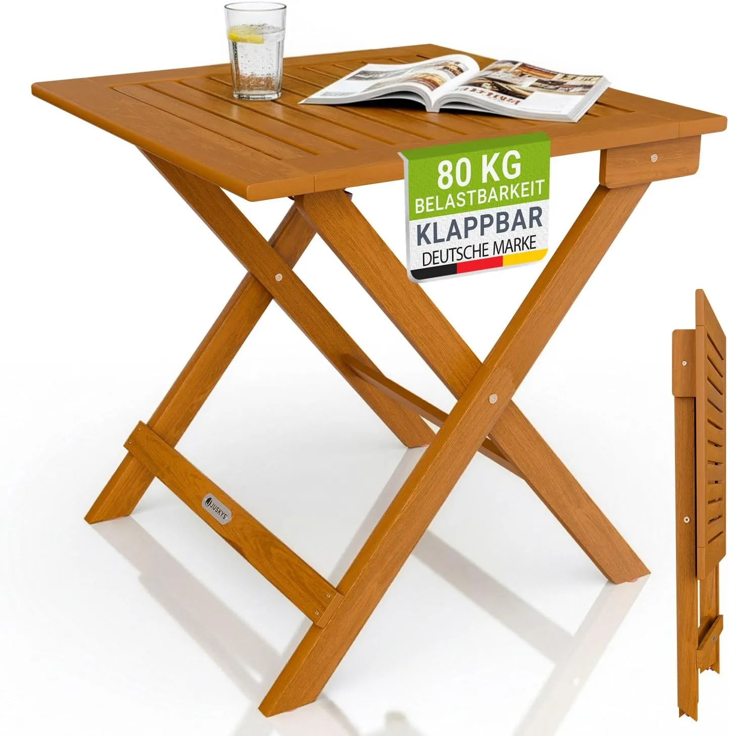 Juskys® Zadar S Side Table - Foldable for Space-saving Use, Made of Oiled Acacia Wood, Ideal for Garden and Balcony, 46…