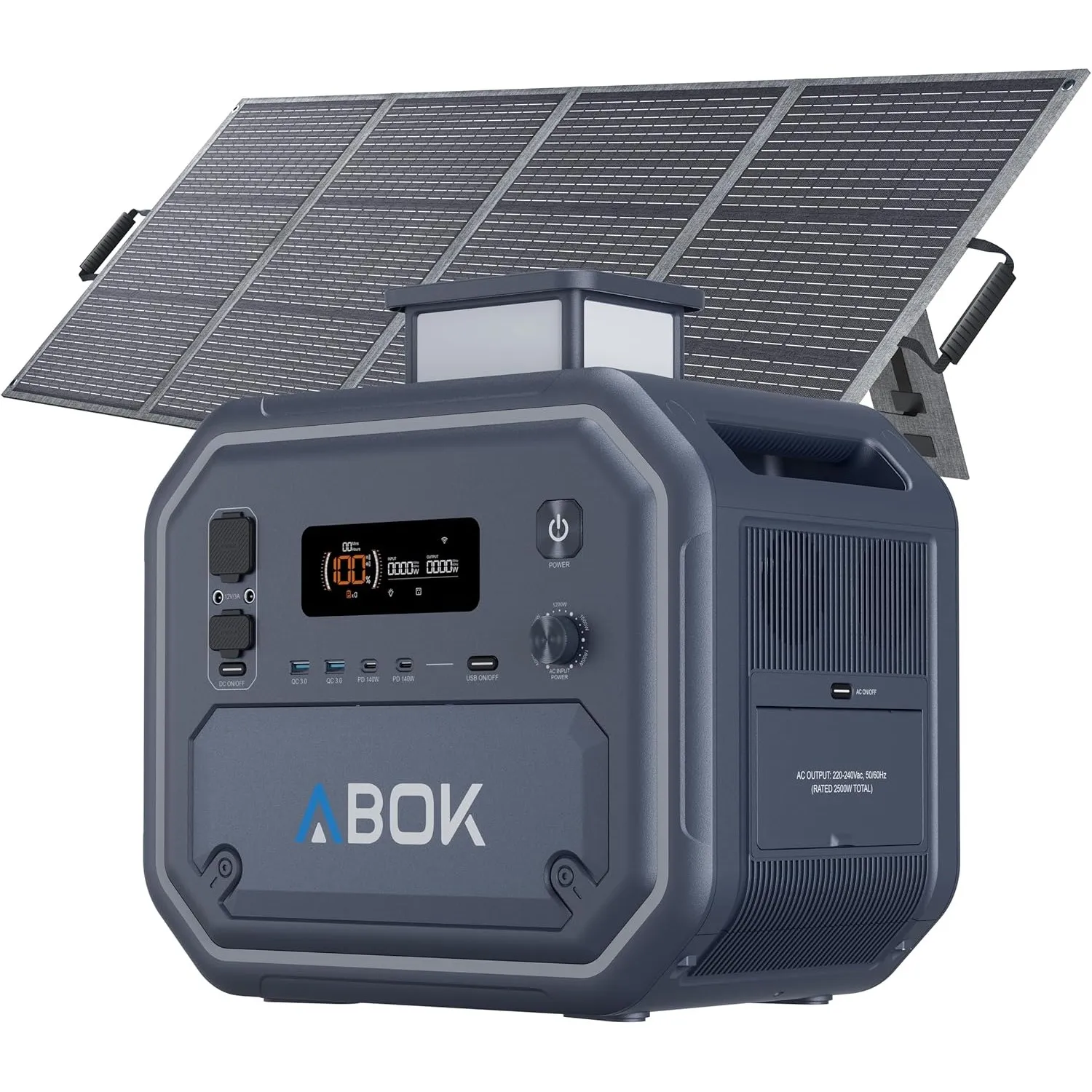 ABOK Ark2500 Powerstation + 200W Solarpanel, 2160Wh LiFePO4, 2500W AC, USV&App, Solargenerator mit AC+Solar-Schnellladu…