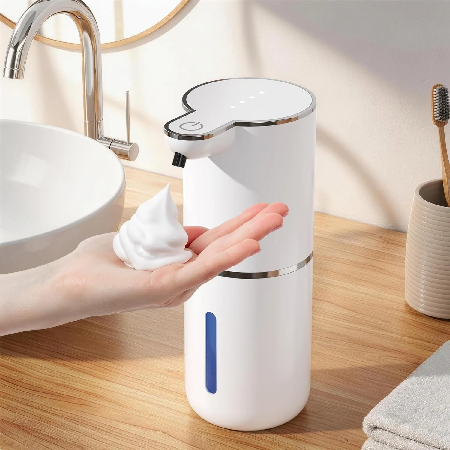 Seifenspender Automatisch für Schaum, Berührungslos mit Sensor, 380ml Wandmontage, USB Aufladbar, IPX5, 4-Stufig Einste…