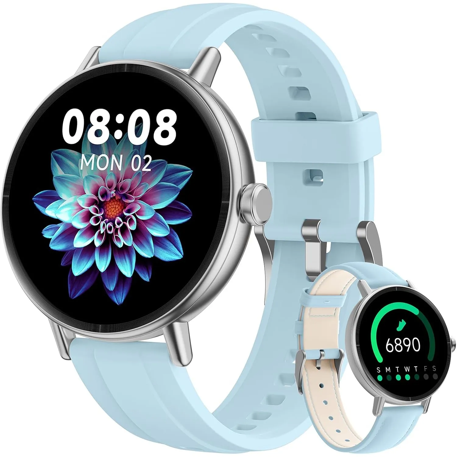 Smartwatch Damen Rund, 1.27" HD Smart Watch mit Telefonfunktion, Fitnessuhr mit SpO2 Herzfrequenz Stress Kalorien Schla…
