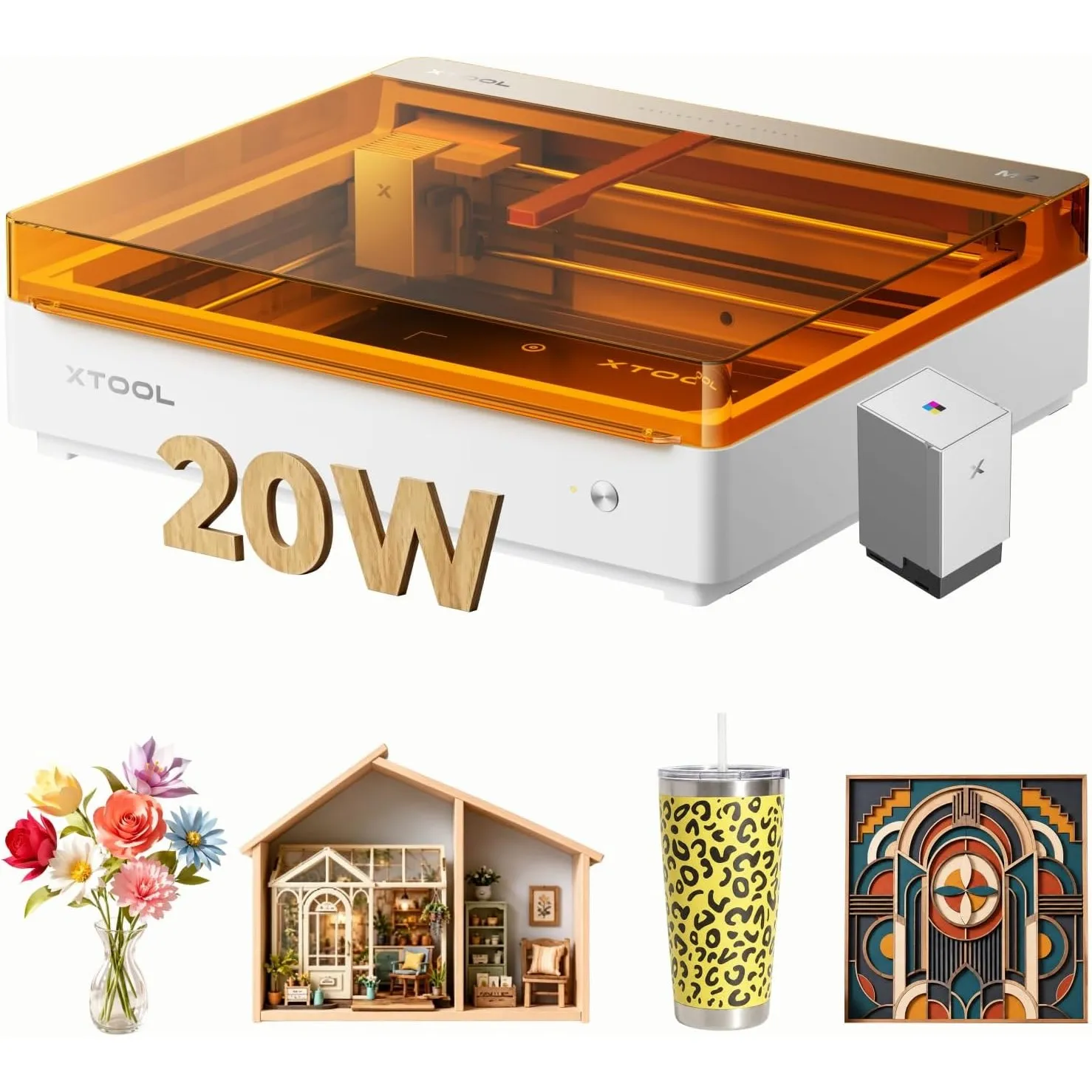 xTool M2 20W Laser Graviermaschine mit CMYK-Tintenstrahldrucker, geschlossener Klasse 1 Laserschneider mit Doppelkamera…