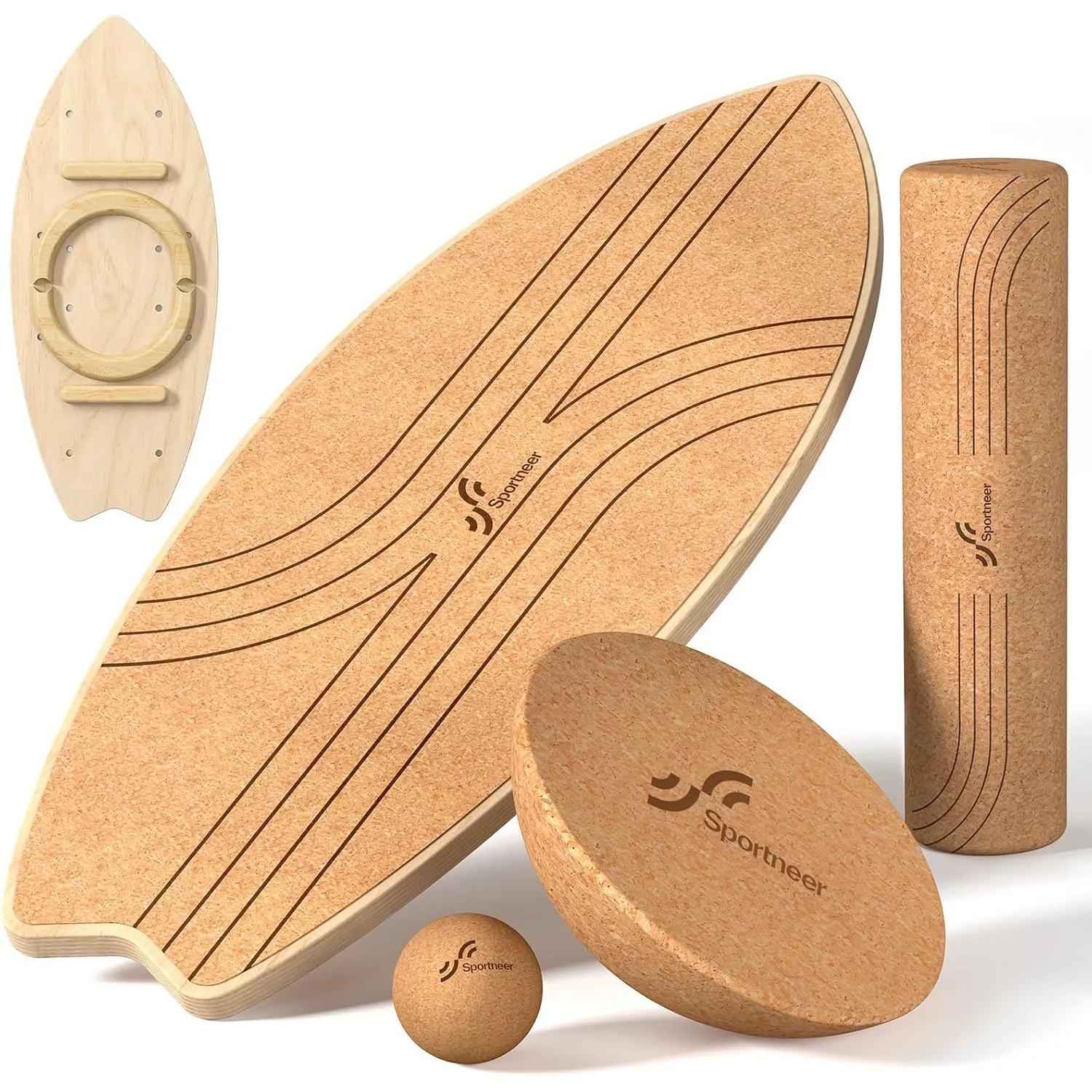 Sportneer Kork Surfin Balance Board Erwachsene 8-in-1, Balance-trainer Set