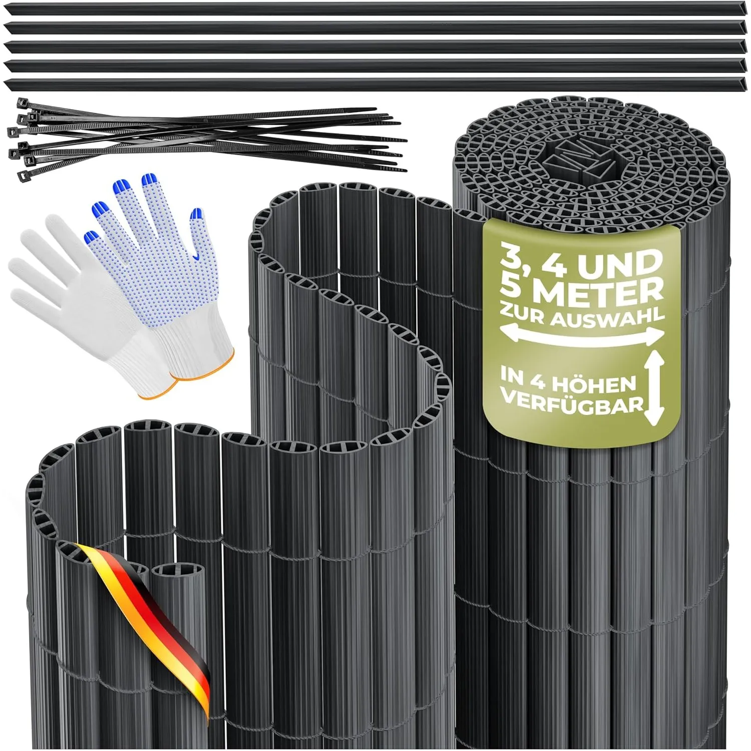 KESSER® PVC Sichtschutzmatte Sichtschutzzaun 90x500cm Balkonverkleidung Windschutz verstärkte Lamellen für Garten Balko…