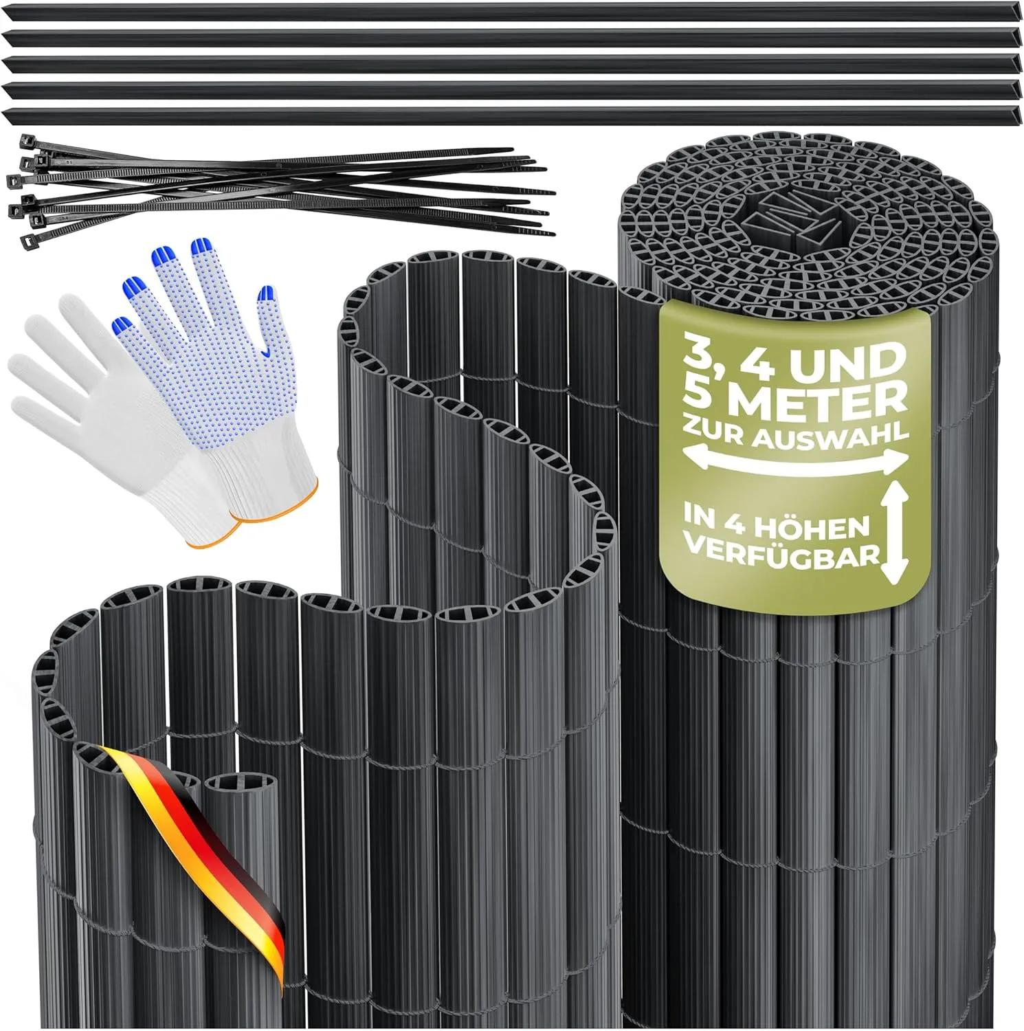 KESSER® PVC Privacy Screen Mat, Privacy Fence, 90 x 400 cm, Balcony Cladding, Wind Protection, Reinforced Slats for Gar…