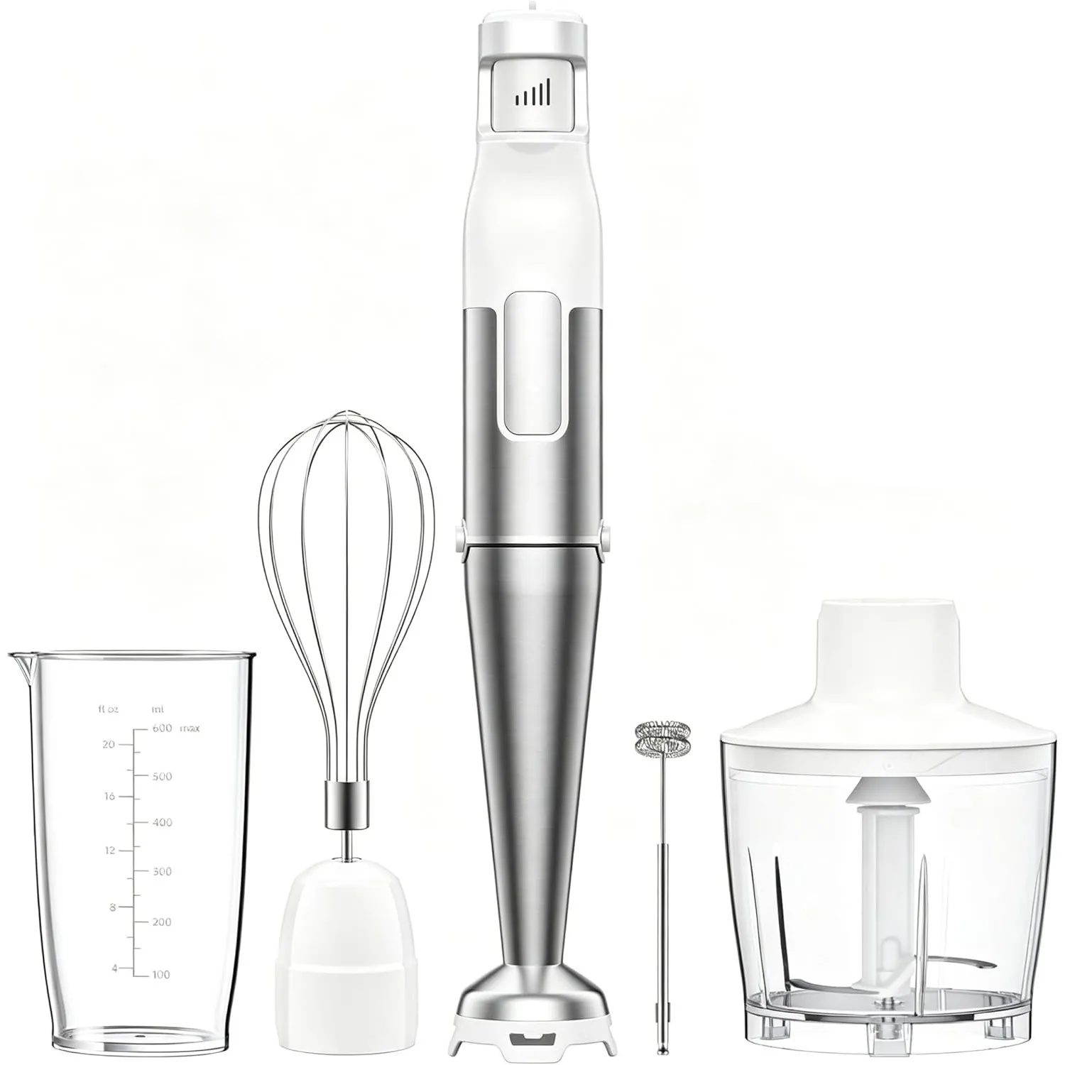 BESROY Stabmixer Set 5 in 1, 1100W Pürierstab Elektrisch, Stufenlose Geschwindigkeit, Edelstahl Hand Blender inkl. Zerk…