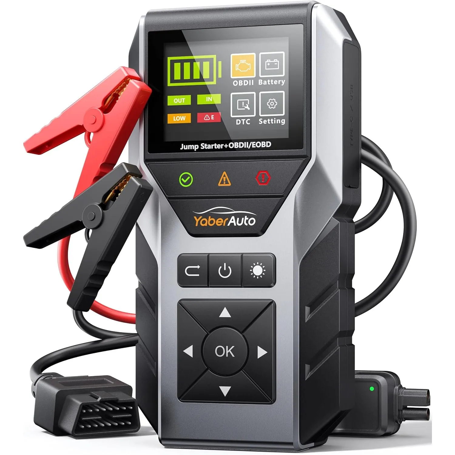 YaberAuto Starthilfe Powerbank für Pkw mit OBD2 Diagnosegerät ＆ Autobatterie Tester, 7000A Starthilfe Powerbank für All…
