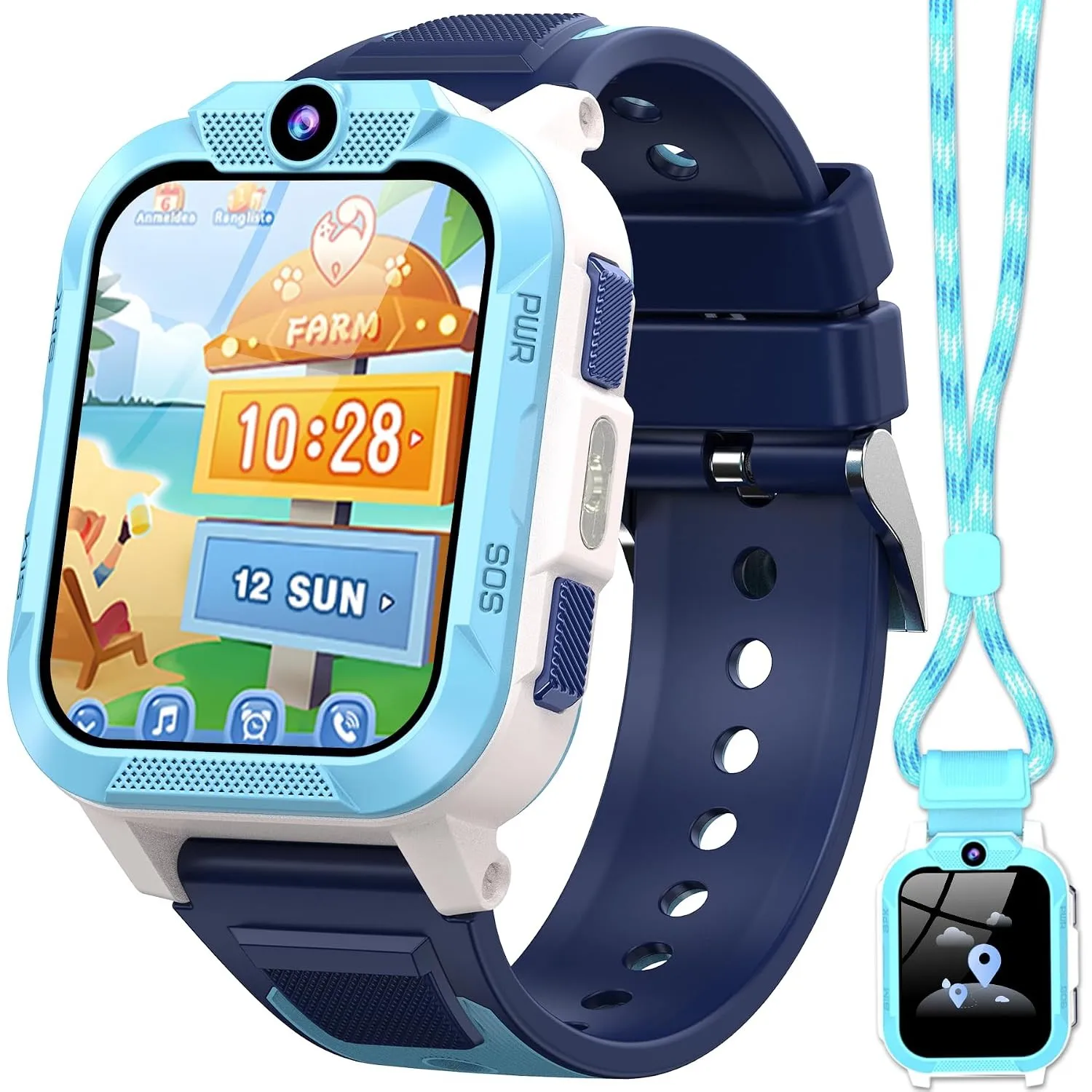 IOWODO Smartwatch Kinder mit GPS und Telefon 4G, 850mAh 7-Tage Akku, SOS-Notruf, Schulmodus, IP68 Wasserdicht, Sprachan…