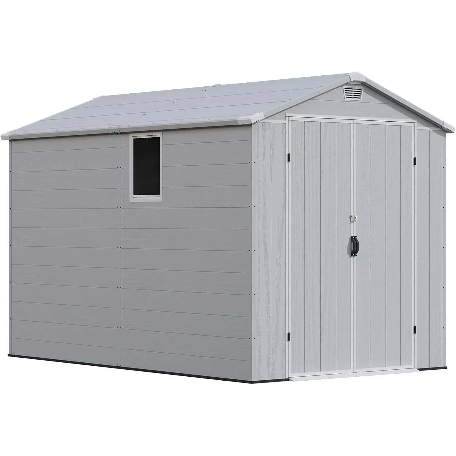Devoko Gartenhaus Kunststoff 185x300x210 cm Gerätehaus mit Boden, Hellgrau