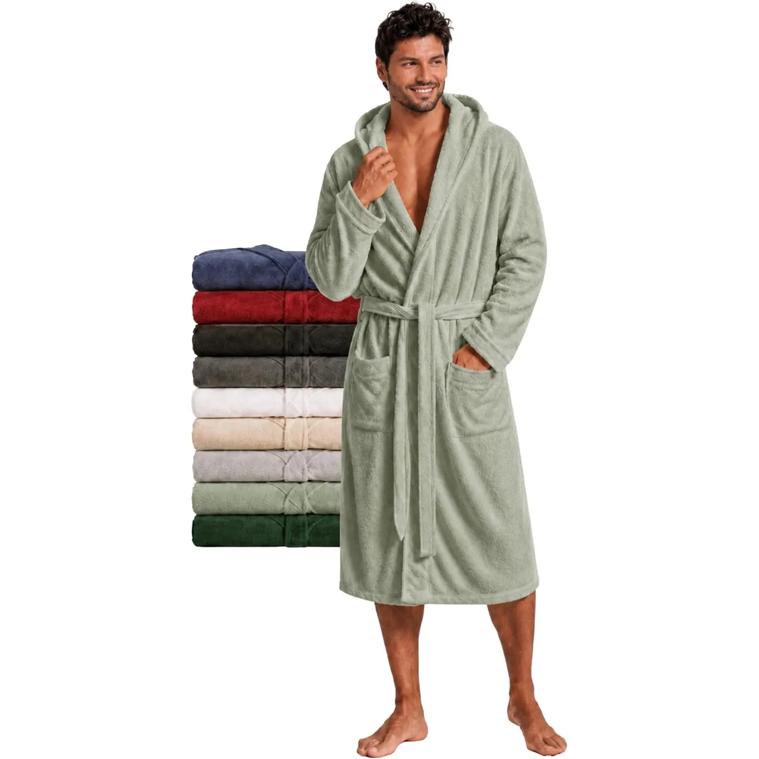Twinzen - Bademantel Herren Frottee mit Kapuze - 100% Baumwolle