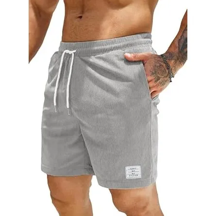 JMIERR Corduroy Shorts Herren Sommer Freizeit Leinen Stretch Baumwolle Elastische Taille mit Taschen