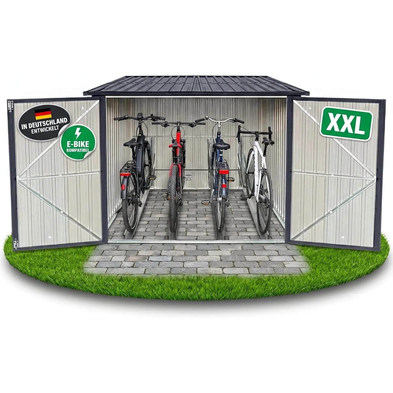 ALBATROS XXL Fahrradgarage Metall wetterfest & abschließbar, für 4 Fahrräder & E-Bikes, Fahrradbox 229x203x162 cm, Fahr…