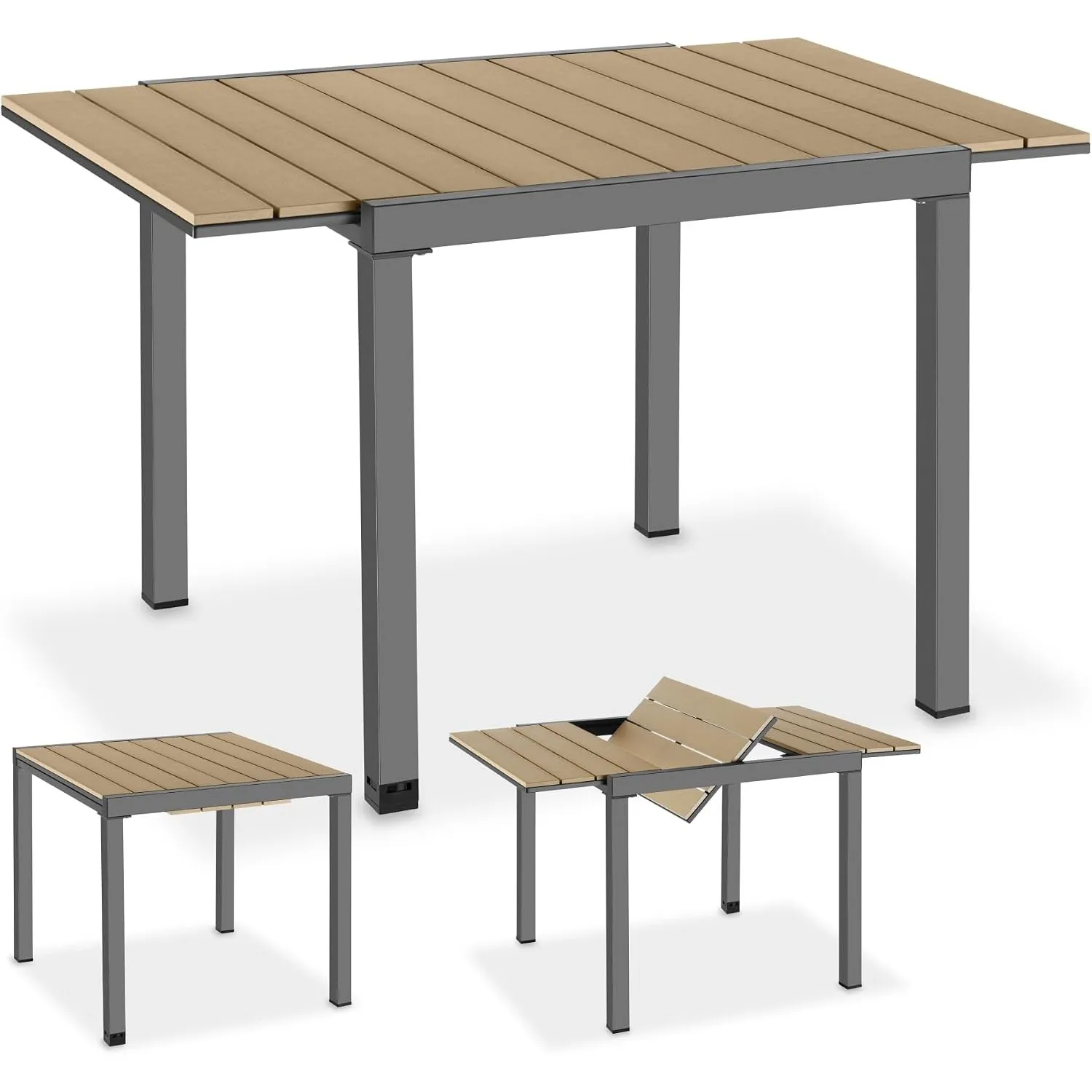 tectake® Aluminium Gartentisch für 4-6 Personen, 80–120 x 80 x 74 cm, ausziehbar, Belastbarkeit 160 kg, pflegeleicht, H…