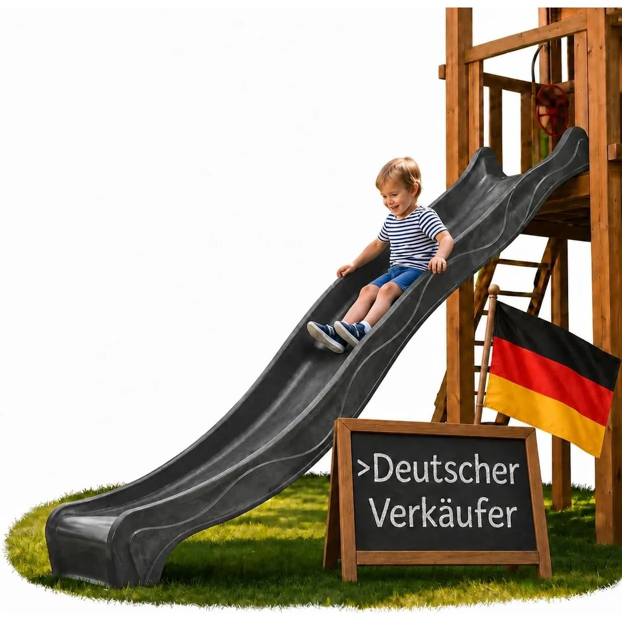 Ondis24 Wellenrutsche 3m Kinderrutsche Anbaurutsche Wasserrutsche für Spielturm oder Hang ab 3 Jahren (Anthrazit)