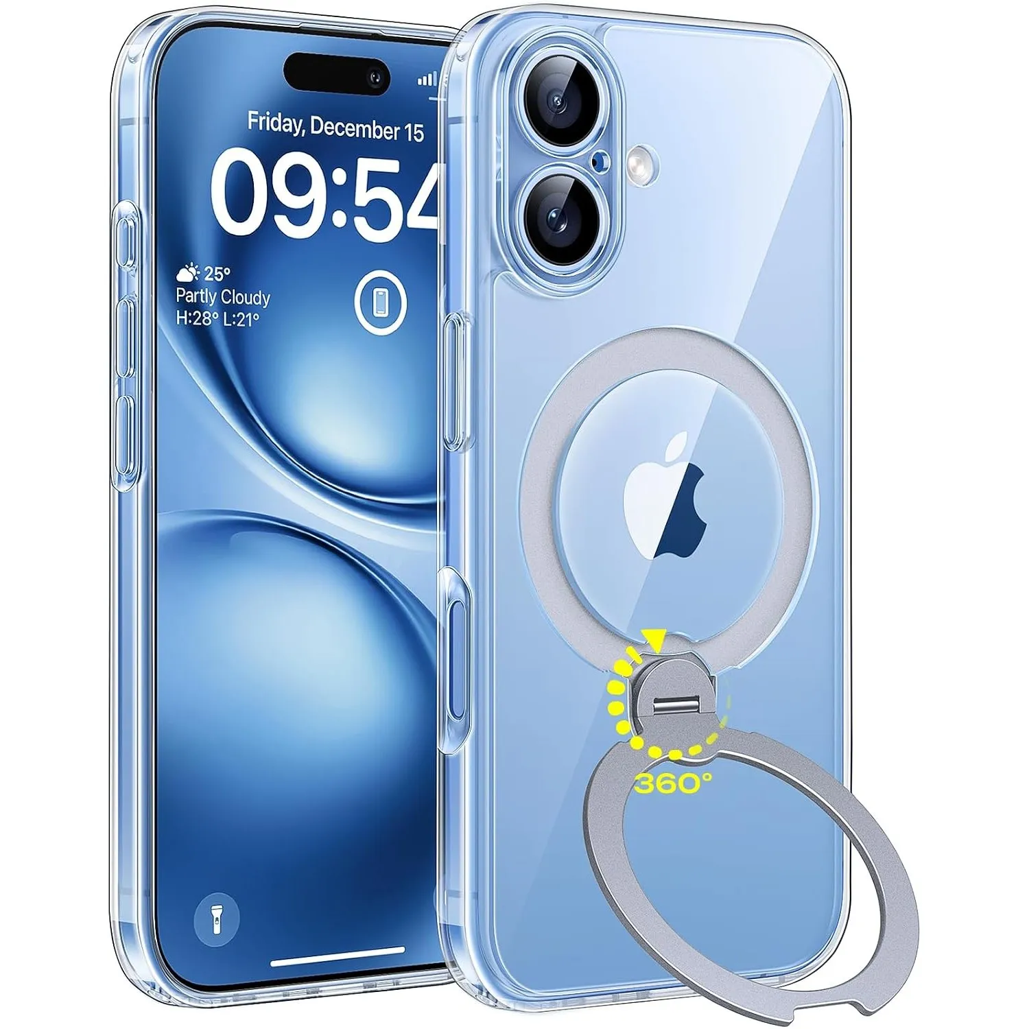 TOCOL für iPhone 17 Hülle mit Ständer, 360° Drehbarem, Transparent