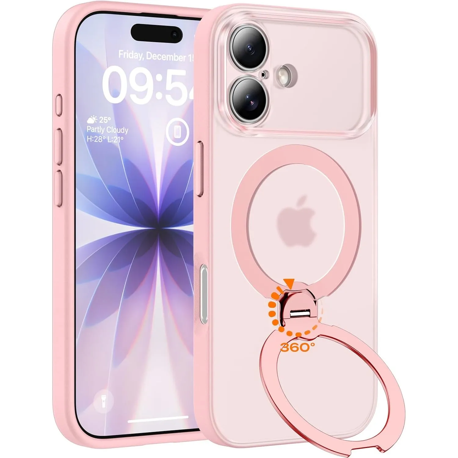 TOCOL für iPhone 17 Hülle mit Ständer, 360° Drehbarem, Rosa