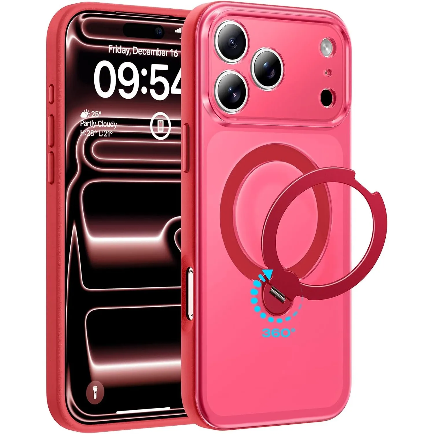 TOCOL für iPhone 17 Pro Max Hülle mit Ständer, 360° Drehbarem, Rot