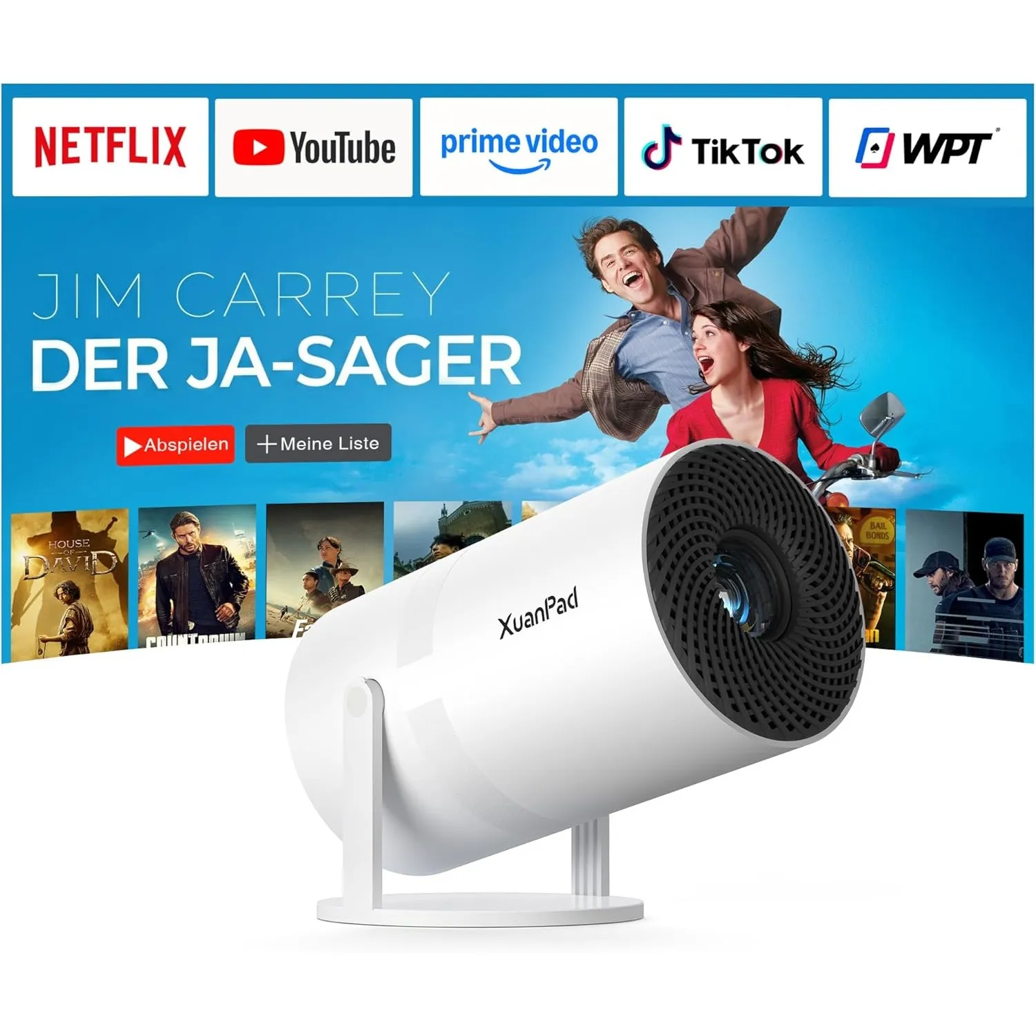 [Mini Beamer & Offizielle Lizenzierte App] XuanPad Weiß Smart Beamer 4K Unterstützung 22000 Lumen mit WiFi und Bluetoot…