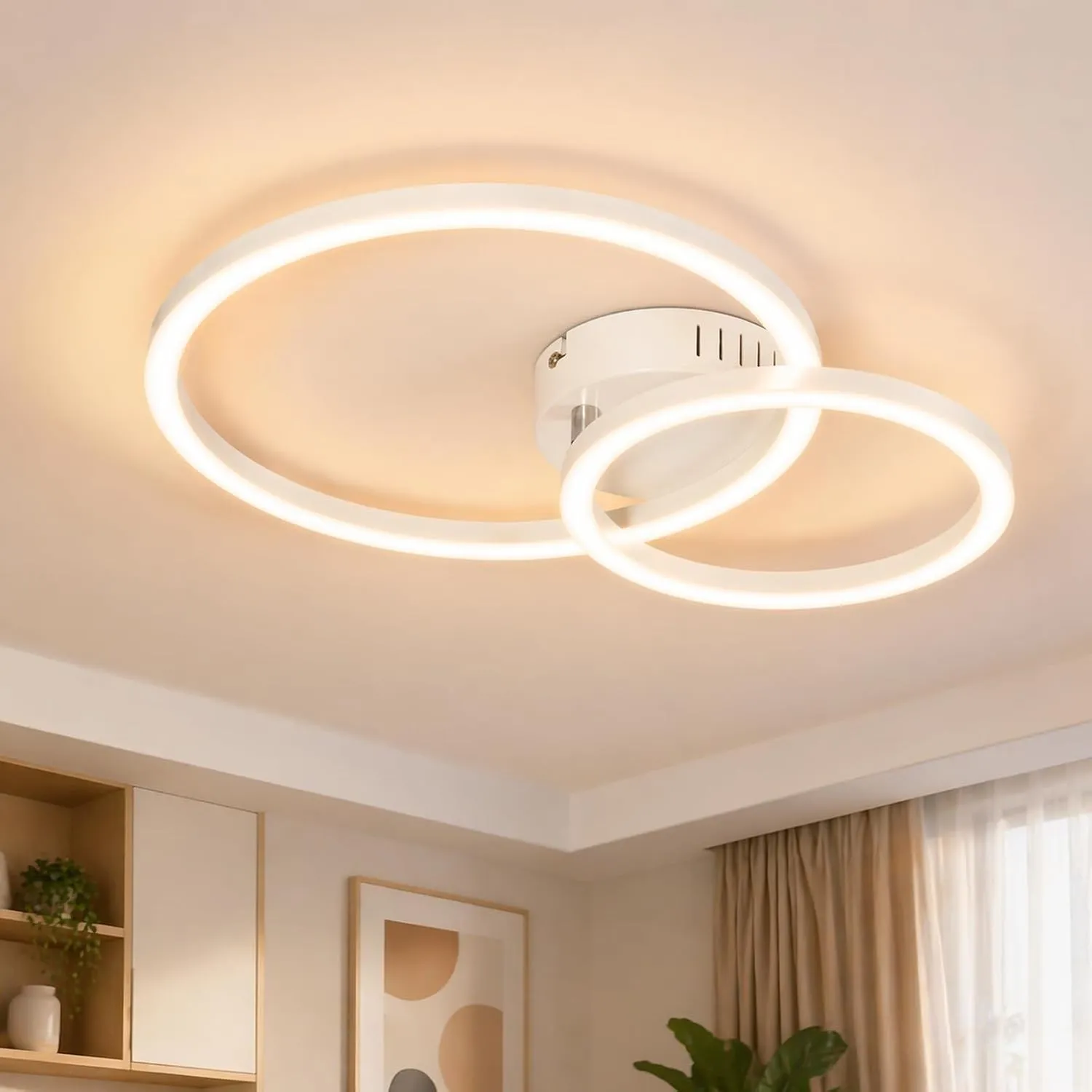Homefire LED Deckenlampe Wohnzimmer Deckenleuchte Weiß - 40cm Modern Küchenlampe Decke 3000K Warmweiß 23W Wohnzimmerlam…