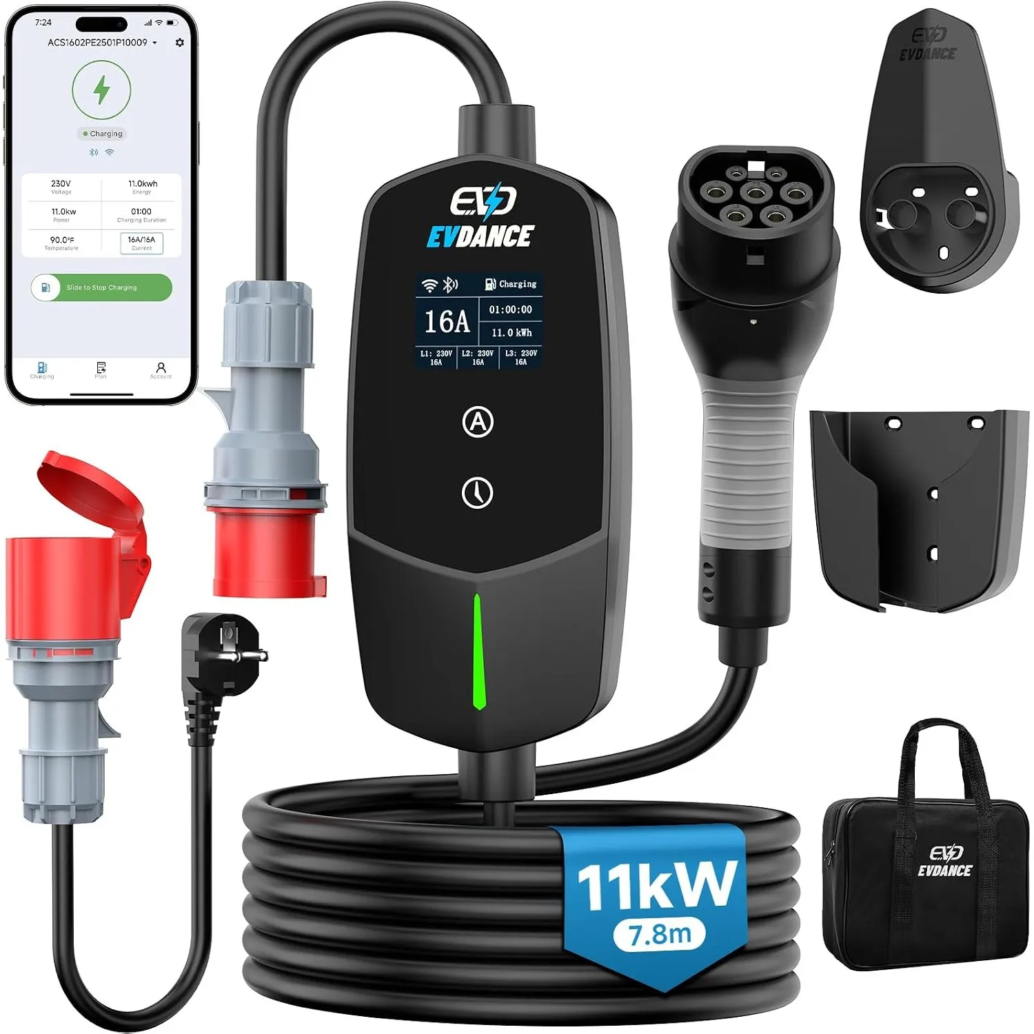 EVDANCE Mobile Wallbox 11kW mit App für Elektroauto & Hybrid