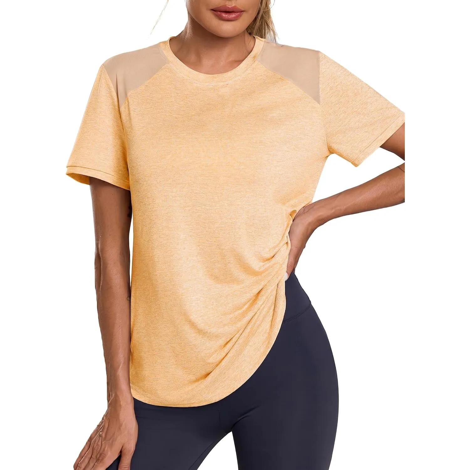 Terecey Sportshirt Damen Kurzarm Leichtes Atmungsaktiv Mesh Laufshirt Fitness Gym Oberteile Rundhals Sport Top Frauen S…