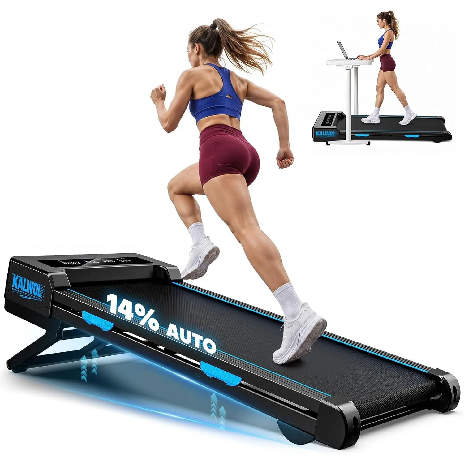 Walking Pad mit 14% Automatischer Steigung, 5 In 1 Laufband für Zuhause mit 3.5 HP bürstenloser Motor, 10km/h Laufband …