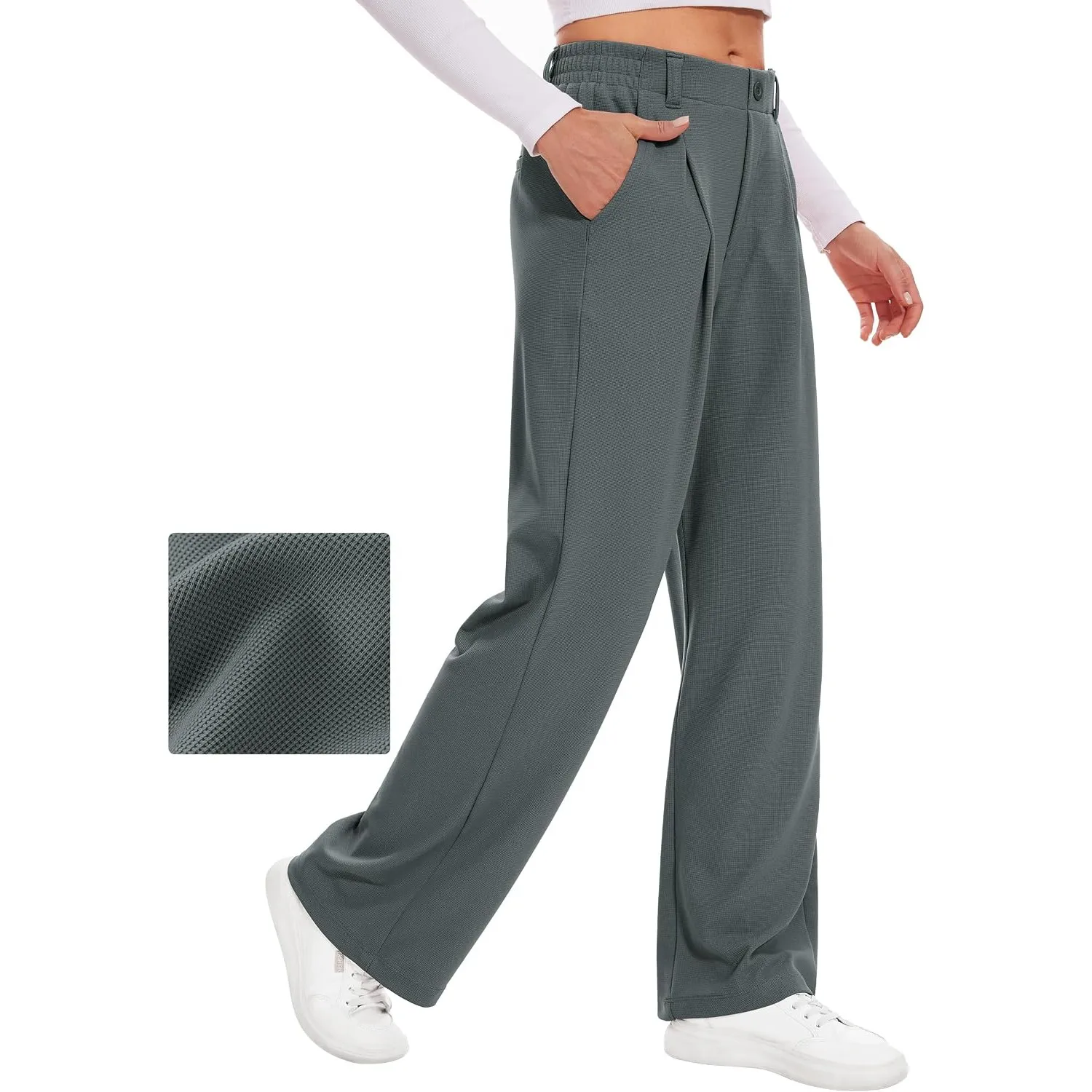 Desol Hosen Damen Waffel Weite Herbst Outfit Damen Stoffhose Palazzo Hose Elegant Anzughose mit Taschen High Waist Hose…